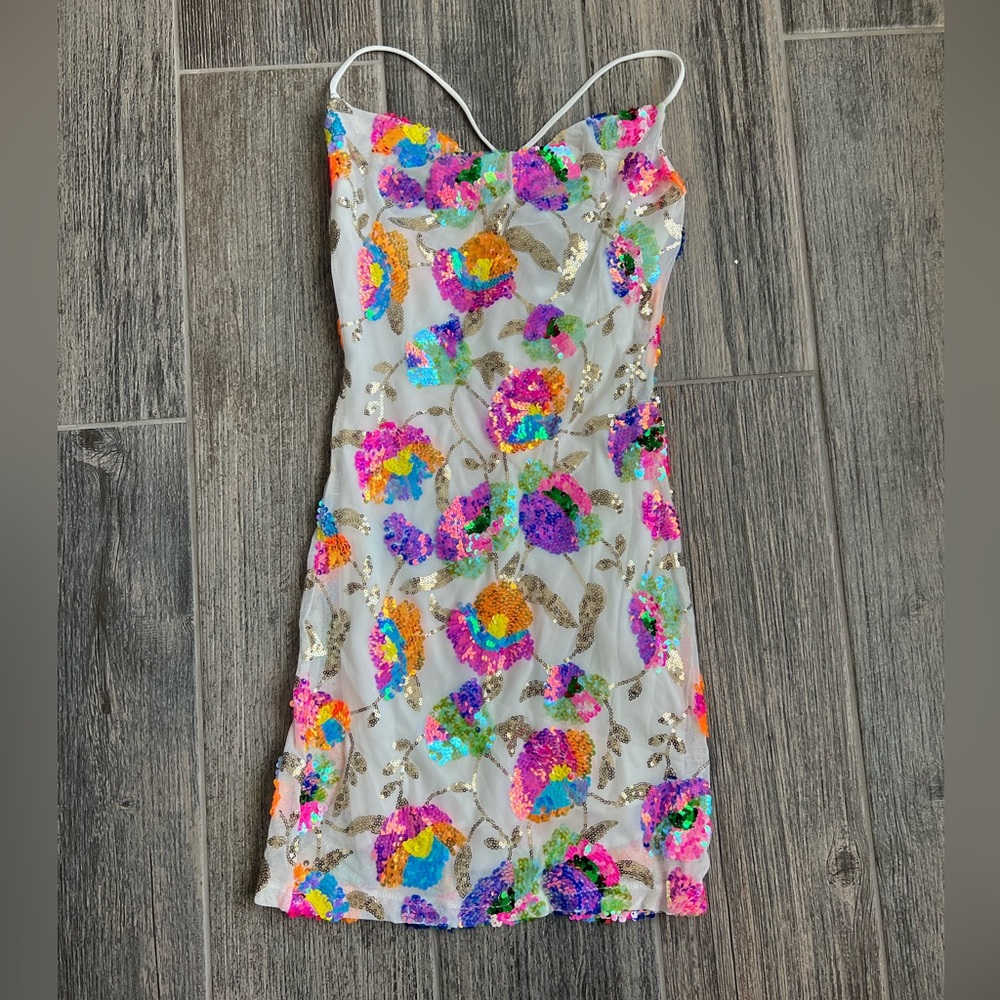 Lucy In The Sky Kennedi Multicolor Sequin Dress In White